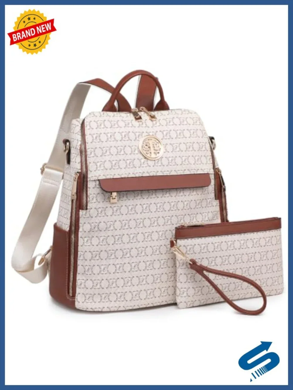 Women's Convertible Vegan Leather Backpack Purse with Wristlet Set
